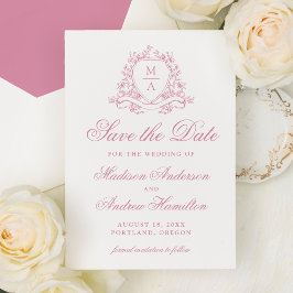 Reserva La Fecha Rosa elegante Escudo floral de cuarzo Boda Monogra