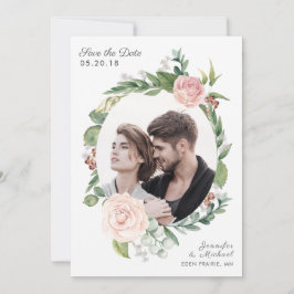 Reserva La Fecha Rosa floral Greenery Wreath Photo Save the Date