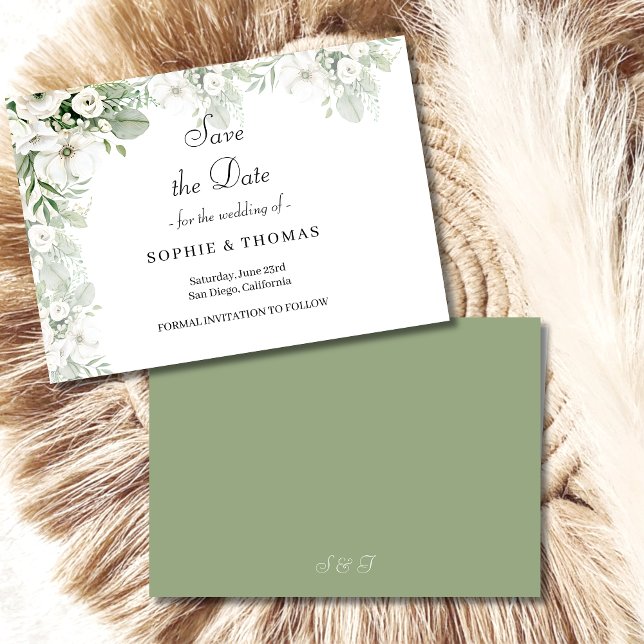 Reserva La Fecha Rosa floral verde turbio boda acuarela (Subido por el creador)