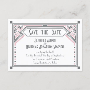 Reserva La Fecha Rosa - Gatsby Gris gris Boda Art Decó Guardar la f
