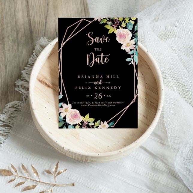 Reserva La Fecha Rosa geométrico Boda floral de primavera dorada (Subido por el creador)