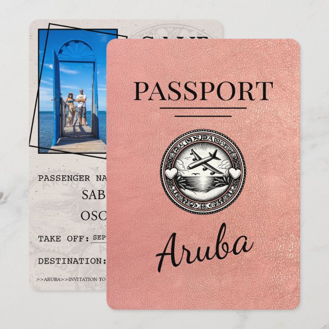 Reserva La Fecha Rosa Gold Aruba Passport Guardar la fecha (Anverso / Reverso)