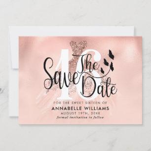 Reserva La Fecha Rosa Gold Gown Fiesta de cumpleaños número 16 Salv