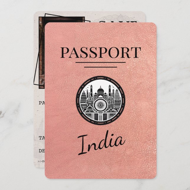 Reserva La Fecha Rosa Gold India Passport Save the Date (Anverso / Reverso)