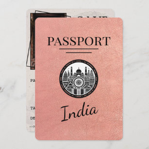 Reserva La Fecha Rosa Gold India Passport Save the Date