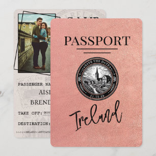 Reserva La Fecha Rosa Gold Ireland Passport Save the Date