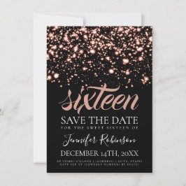 Reserva La Fecha Rosa Gold Midnight Glam Sweet 16 Birthday Party