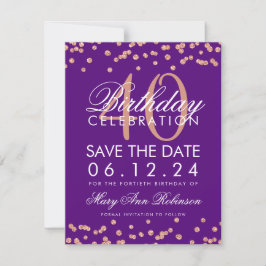 Reserva La Fecha Rosa Gold Purple 40 cumpleaños Save Date Confetti