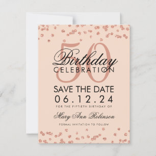 Reserva La Fecha Rosa Gold Rubor 50th Birthday Save Date Confetti