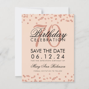 Reserva La Fecha Rosa Gold Rubor 70th Birthday Save Date Confetti