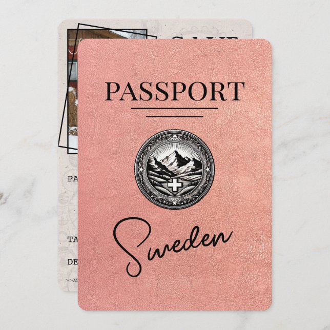 Reserva La Fecha Rosa Gold Suecia Passport Save the Date (Anverso / Reverso)