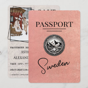 Reserva La Fecha Rosa Gold Suecia Passport Save the Date