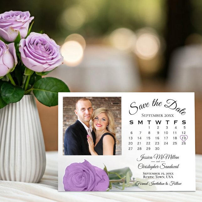 Reserva La Fecha Rosa Lilac Purple Elegant Wedding Calendar & Photo (Subido por el creador)