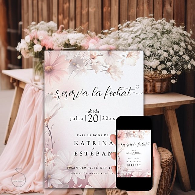 Reserva La Fecha rosa margarita floral guardar la fecha (Subido por el creador)