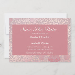 Reserva La Fecha Rosa Pastel Antiguo Floral Plateado 