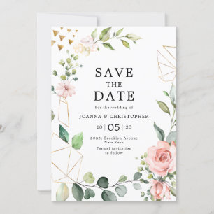 Reserva La Fecha Rosa Pastel Rosa Rubor Boda Geométrico Floral
