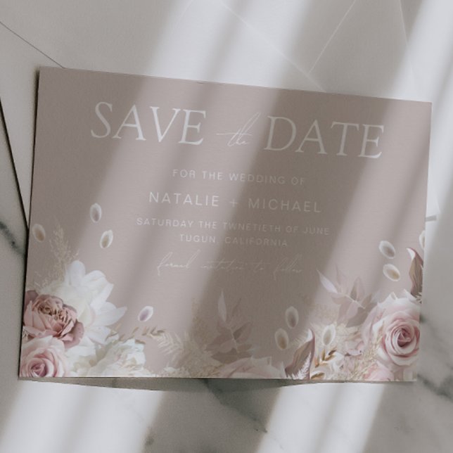 Reserva La Fecha Rosa Polvo & Beige Boho Floral Rubor Boda (Subido por el creador)