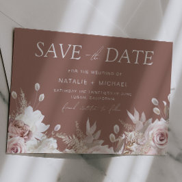 Reserva La Fecha Rosa Polvorienta y Bodas de Novia Floral Boho Clay