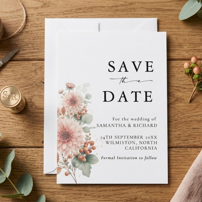 Reserva La Fecha Rosa polvoriento Rubor Floral Boda (Subido por el creador)
