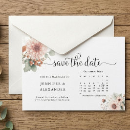 Reserva La Fecha Rosa polvoriento Rubor Floral Calendario Boda Blan