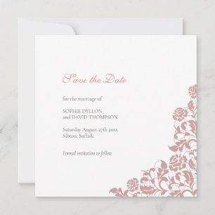 Reserva La Fecha Rosa polvoriento vintage Boda de plaza de encaje r