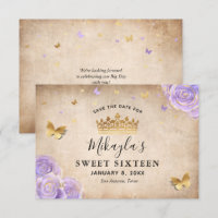 Rosa Púrpura Claro y Dorado Pergamino Elegante