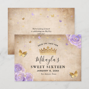 Reserva La Fecha Rosa Púrpura Claro y Dorado Pergamino Elegante