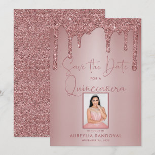Reserva La Fecha Rosa Purpurina de espuma de oro perfora Quinceañer