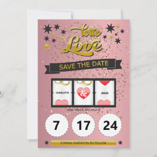 Reserva La Fecha Rosa Purpurina de oro Lotto Love Save the Date
