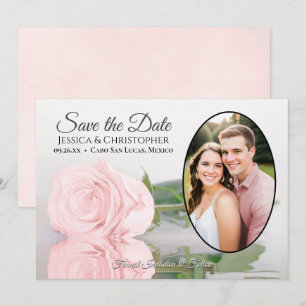 Reserva La Fecha Rosa Rosa Claro con Foto Oval Boda Romántica