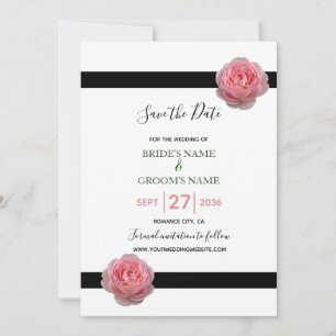 Reserva La Fecha Rosa Rosa Listón Negro Boda Guarde la Fecha