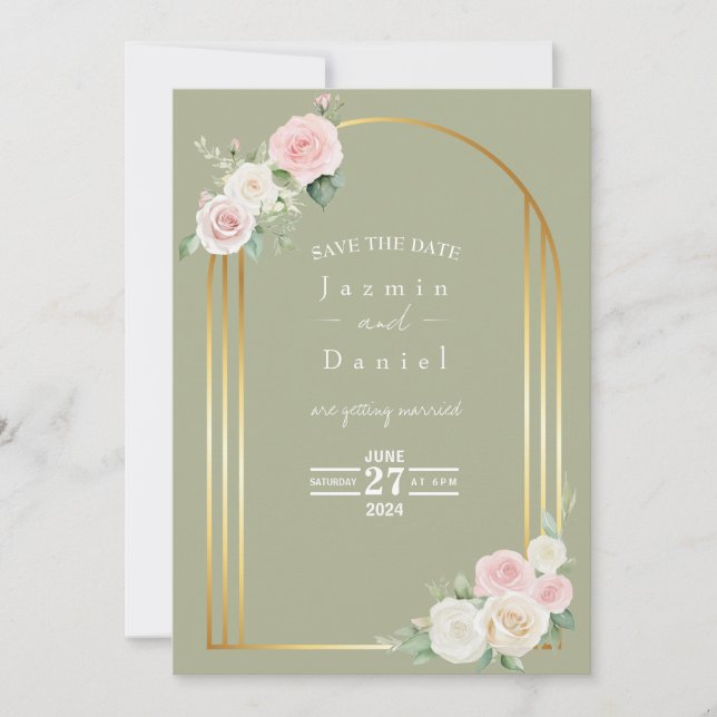 Reserva La Fecha Rosa Rosado Y Blanco Boda De Flores (Anverso)