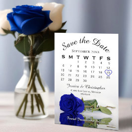 Reserva La Fecha Rosa Royal Blue Mirrored Elegant Wedding Calendar