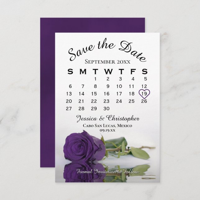Reserva La Fecha Rosa Royal Purple Elegant Wedding Calendar (Anverso / Reverso)