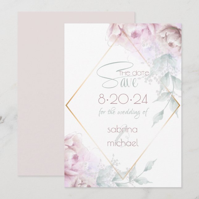 Reserva la fecha | Rosa Rubor Cream Watercolor Peo (Anverso / Reverso)