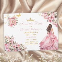 Rosa Rubor Floral Mariposas Doradas Quinceañera