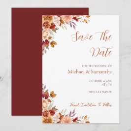 Reserva La Fecha Rosa Rústica y Crisantemo Boda de Otoño