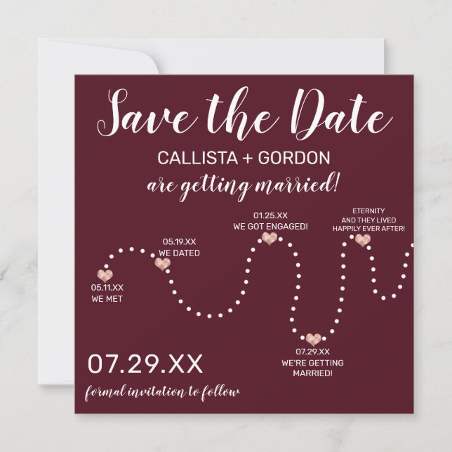 Reserva La Fecha Rosa simple lindo oro borgoña Boda de cronología (Anverso)