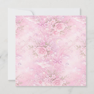Reserva La Fecha Rosa Soñador Floral Perlas Lazos Brillo Pastel