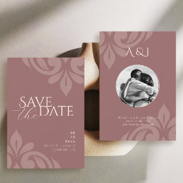 Reserva La Fecha Rosa Taupe Classic Script Damask Photo Boda
