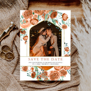 Reserva La Fecha Rosa Terracota Naranja Quemada Terrosa Boda Floral