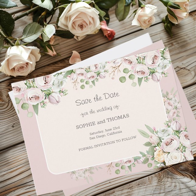 Reserva La Fecha Rosa turbio boda de acuarela floral (Subido por el creador)