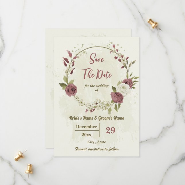 Reserva La Fecha Rosa turbio y boda botánico de flores blancas (Anverso/Reverso In Situ)
