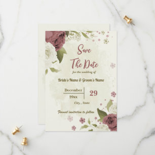 Reserva La Fecha Rosa turbio y boda botánico de flores blancas
