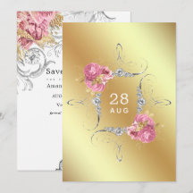 Rosa y Oro y Floral Plateado de Diamante de Boda S
