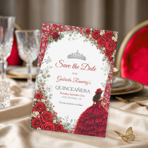 Reserva La Fecha Rosas acuarela rojas y quinceañera roja y plata