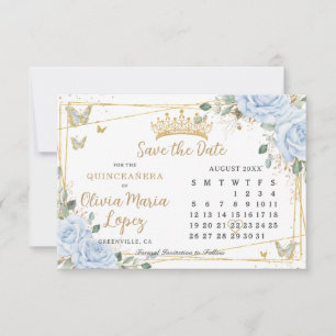 Reserva La Fecha Rosas Azules Bebé Florales Calendario de Quinceañe
