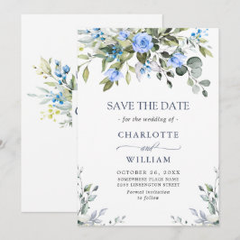Reserva La Fecha Rosas Azules de Eucalipto Elegantes Bodas Florales