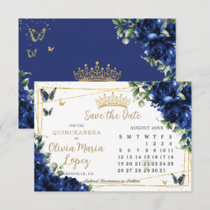 Reserva La Fecha Rosas Azules Reales Calendario Quinceañera Floral 