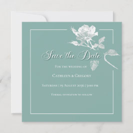 Reserva La Fecha Rosas Blancas Modernas Floral de Boda Verde Salvia